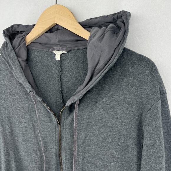 EILEEN FISHER Jacket M Stretch Organic Cotton Hoodie Full Zip Asymmetric Gray - Picture 6 of 15